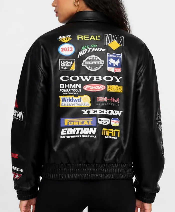 The Only Way Is Essex S37 Harry Derbidge Patched Leather Jacket Women