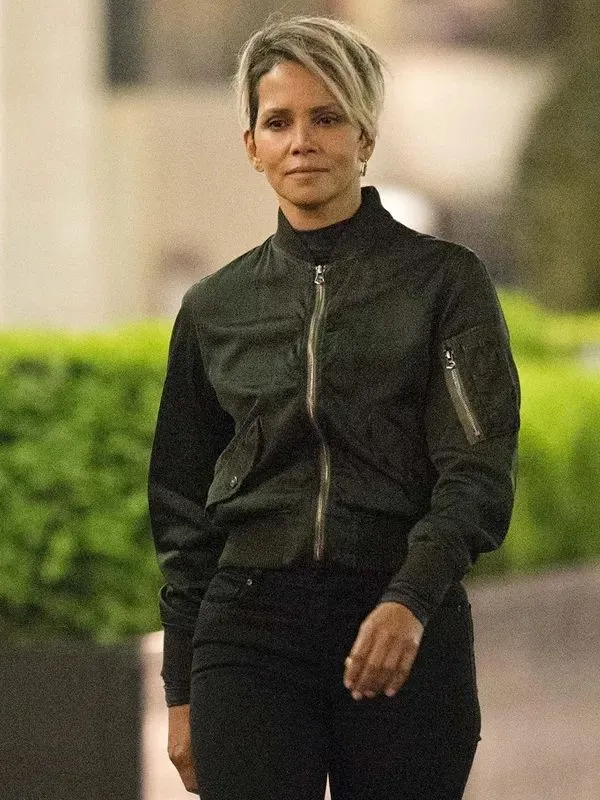 The Union 2024 Halle Berry Bomber Black Jacket Font