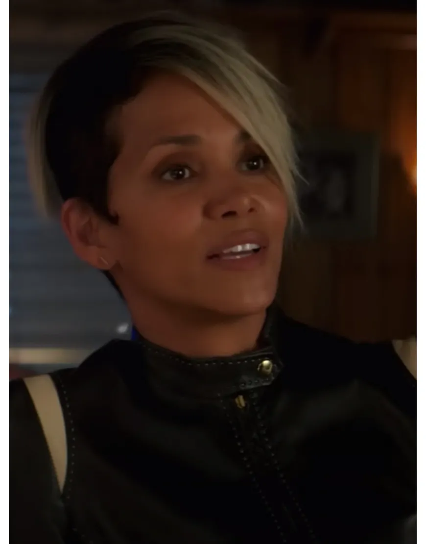 The Union 2024 Halle Berry Leather Black Jacket Close