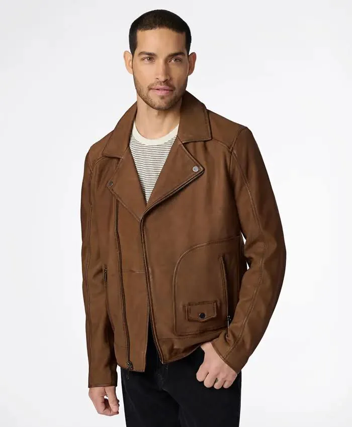 Timothy Wilsons Brown Biker Leather Jacket Men