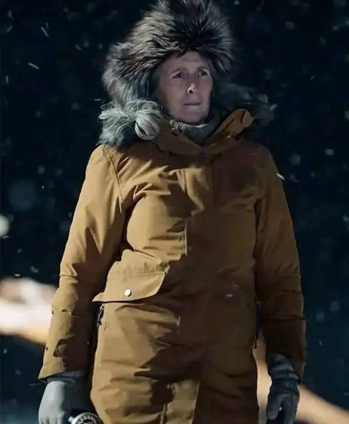True Detective S04 Fiona Shaw Brown Fur Hooded Jacket
