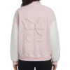 University of Miami Fanatics x LoveShackFancy Pink and White College Varsity Jacket