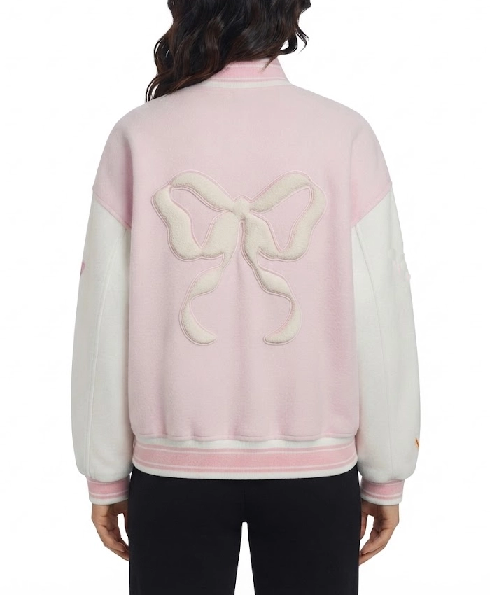 University of Miami Fanatics x LoveShackFancy Pink and White College Varsity Jacket