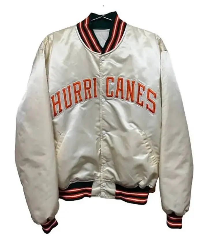University Of Miami Hurricanes White Satin Varsity Jacket