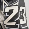 WNBA Sydney Taylor AKIRA Moto Leather Black and White Bomber Jacket Sale
