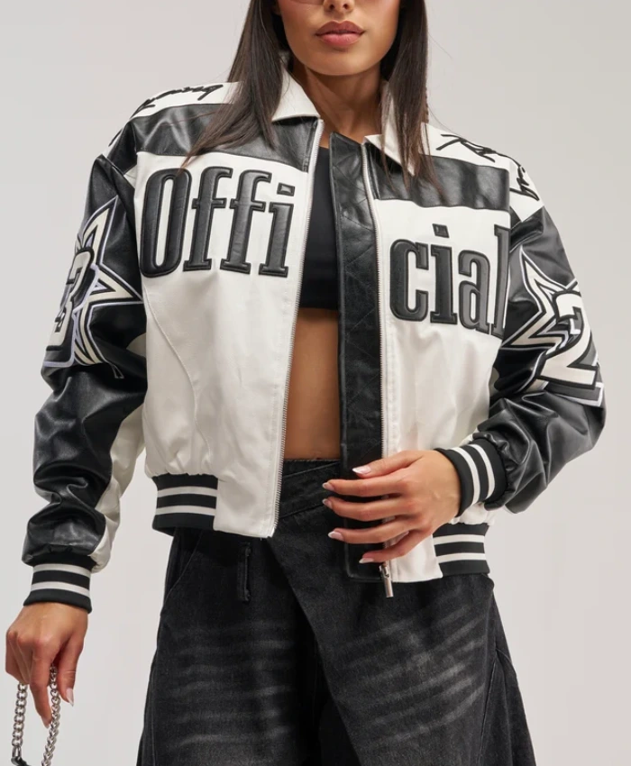 WNBA Sydney Taylor AKIRA Moto Leather White Bomber Jacket