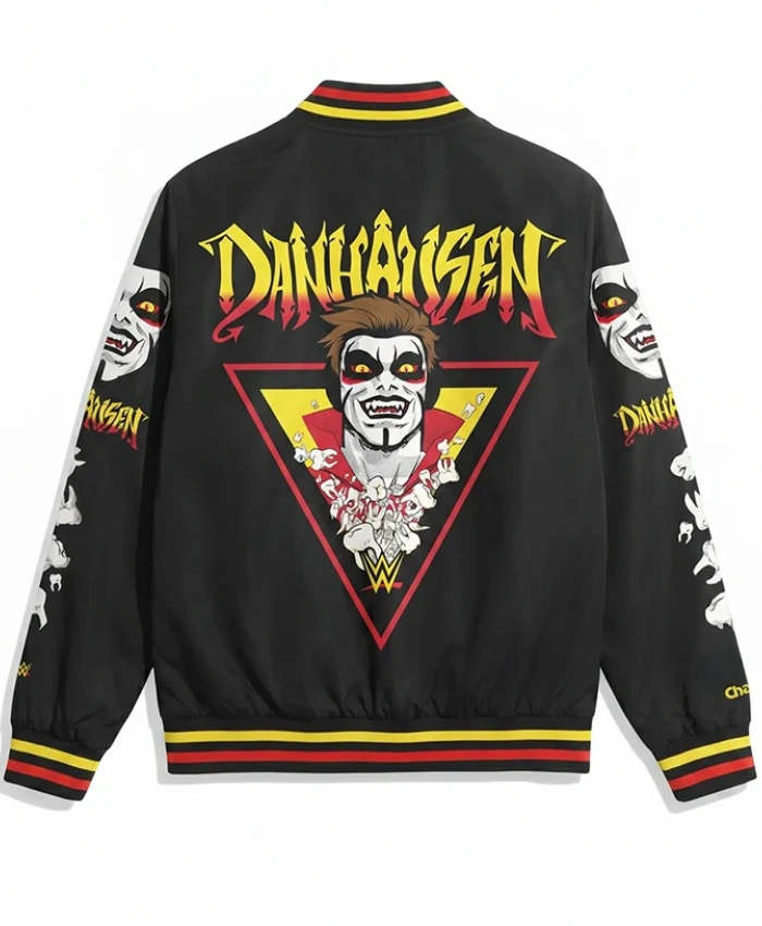 WWE Donovan Andrew Danhausen Black Fanimation Satin Varsity Jacket