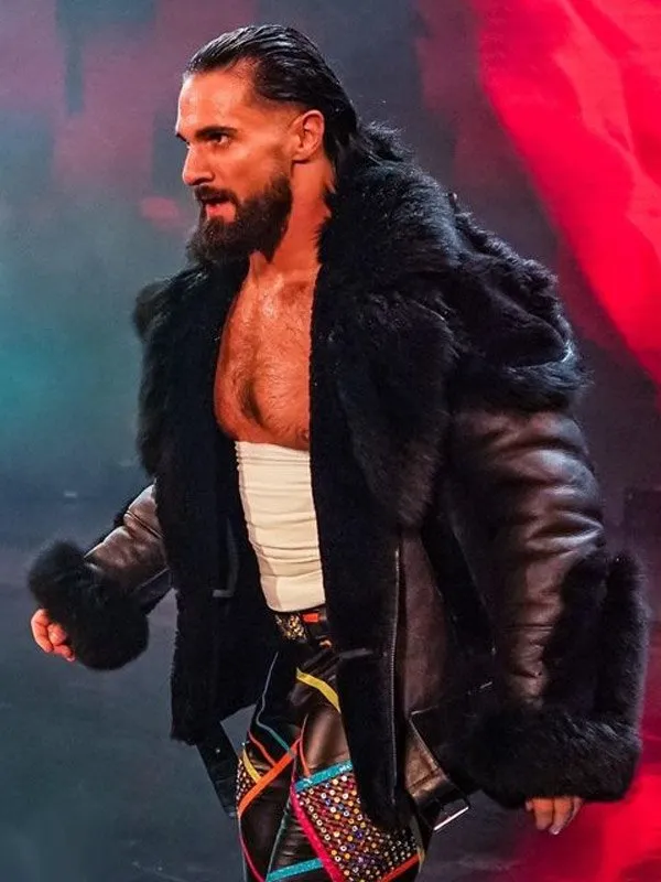 WWE Seth Rollins Black Shearling Jacket