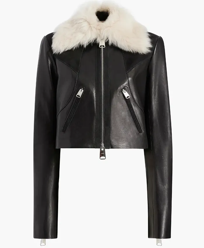 Wayne Khaite Black Leather Fur Collar Jacket