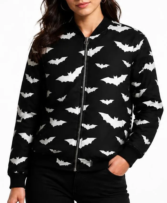 White Bats Black Bomber Jacket Womens