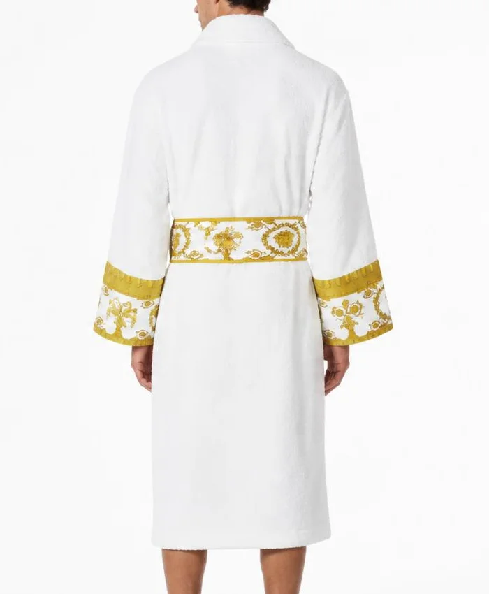 White Versace Robe Gold Belt Men