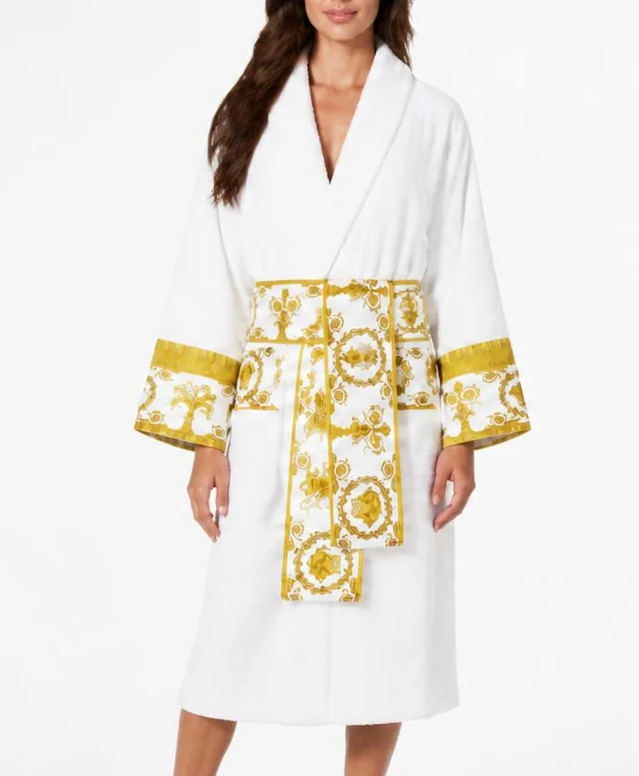White Versace Robe Gold Belt Womens