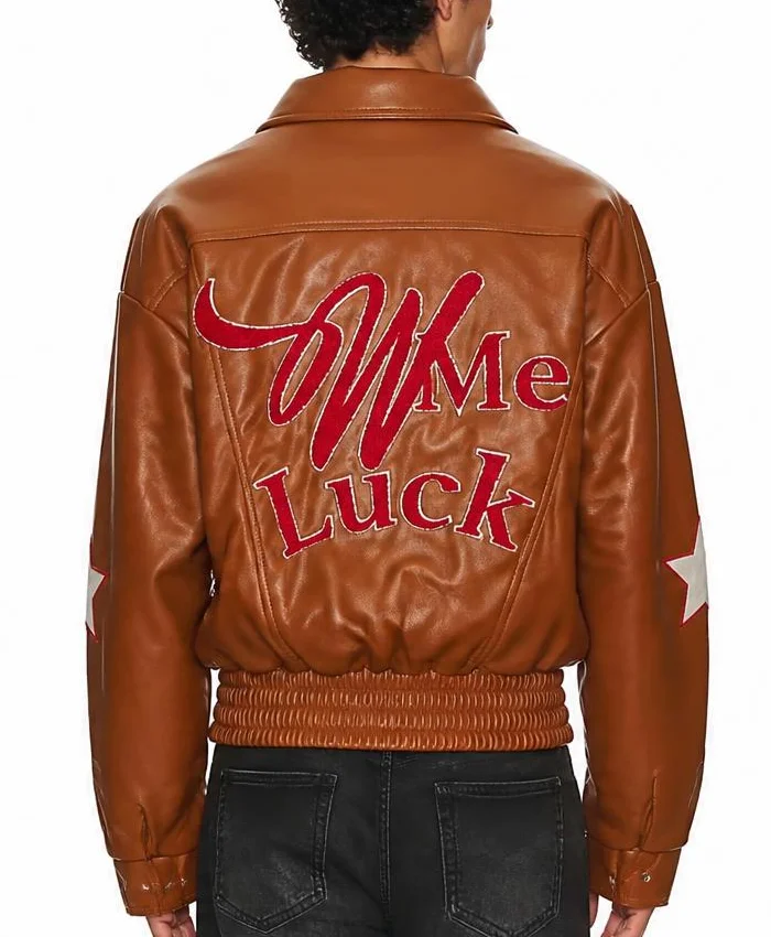 Wish Me Luck Cropped Leather Bomber Jacket Men