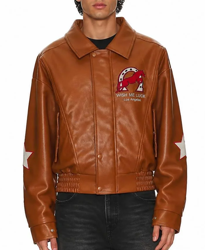 Wish Me Luck Cropped Leather Bomber Jacket Mens