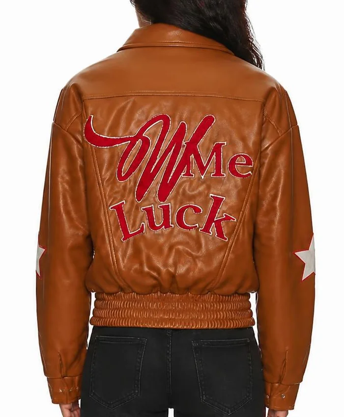 Wish Me Luck Cropped Leather Bomber Jacket Women