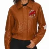 Wish Me Luck Cropped Leather Bomber Jacket Womens