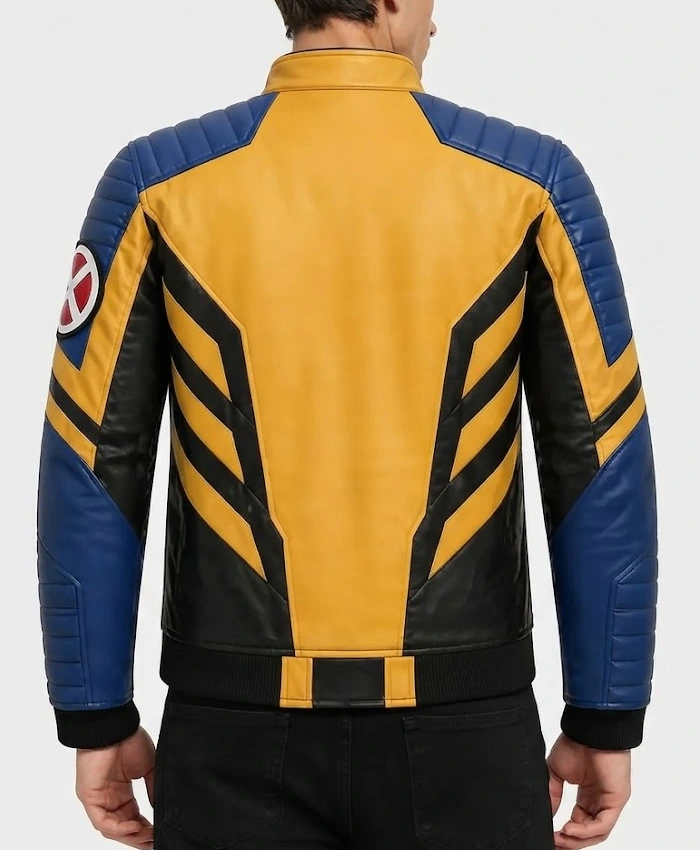 Wolverine Logan Yellow and Blue Biker Moto Cosplay Leather Jacket Sale