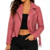 Barbie Doll Pink Bomber Biker Motorcycle Real Leather Jacket For Womens