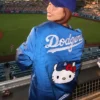 Women’s Hello Kitty Dodgers Satin Varsity Bomber Jacket