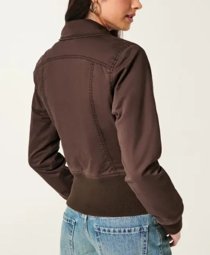 Womens Hollister Twill Brown Zip Up Jacket