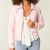Womens Hollister Twill Pink Zip Up Jacket