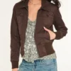 Womens Hollister Twill Zip Up Brown Jacket