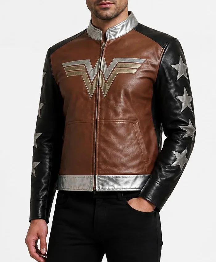 Wonder Woman Costume Leather Jacket Mens