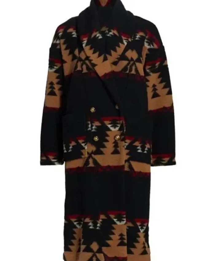 Yellowstone Beth Dutton Black Aztec Printed Coat 1