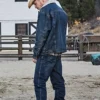 Yellowstone Jefferson White Blue Denim Fur Trucker Jacket Back