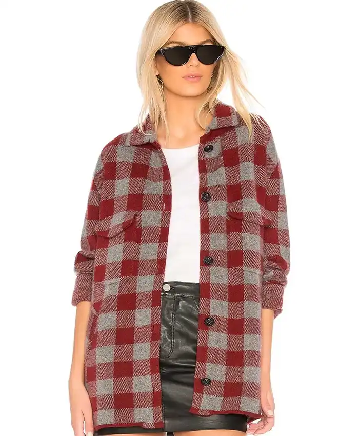 Yellowstone Kelly Reilly Red And Grey Plaid Wool Coat