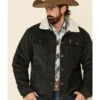 Yellowstone Mens Black Sherpa Lined Trucker Jacket
