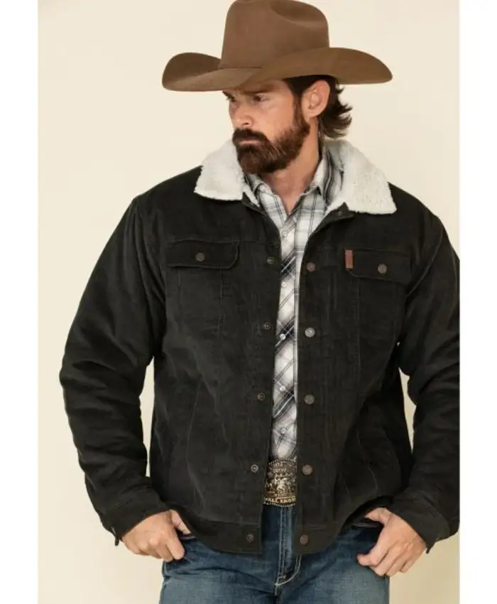 Yellowstone Mens Black Sherpa Lined Trucker Jacket