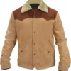 Yellowstone S03 John Dutton Beige And Brown Leather Jacket