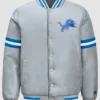 2026 Detroit Lions Courtside Starter Full Snap Grey Satin Bomber Jacket 