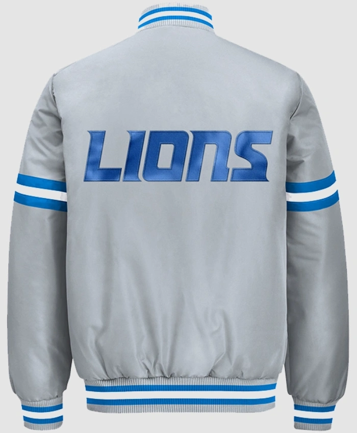 2026 Detroit Lions Courtside Starter Full Snap Grey Satin Varsity Jacket