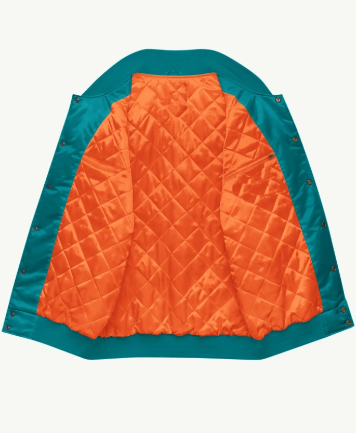 2026 Miami Dolphins Courtside Full Snap Starter Satin Varsity Blue Bomber Jacket