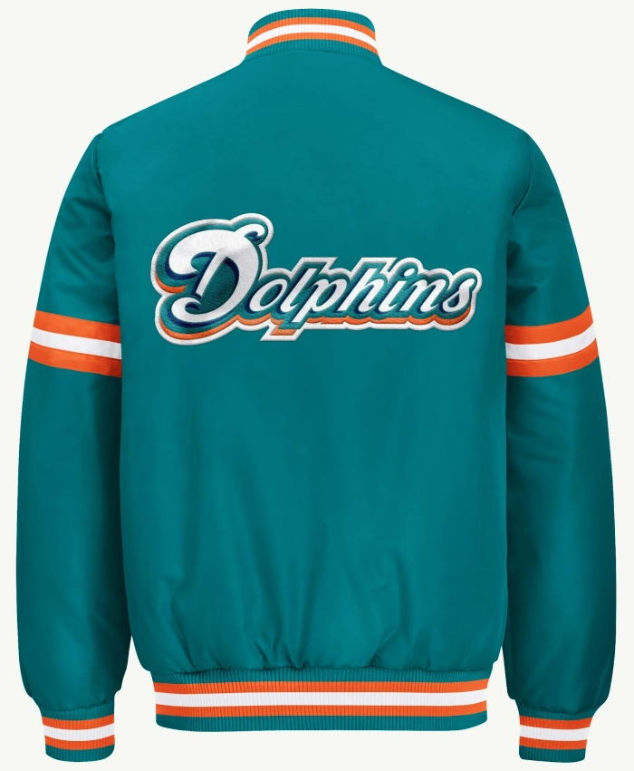 2026 Miami Dolphins Courtside Full Snap Starter Satin Varsity Blue Jacket