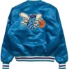 90s Retro Charlotte Hornets Embroidered Full Snap Bomber Satin Jacket