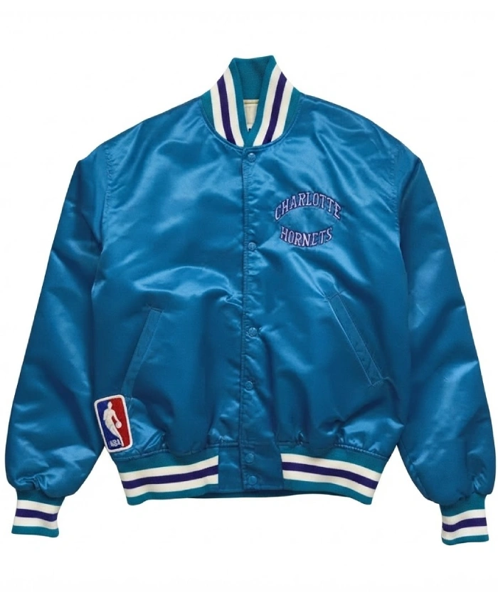 90s Retro Charlotte Hornets Embroidered Full Snap Bomber Varsity Satin Jacket Sale