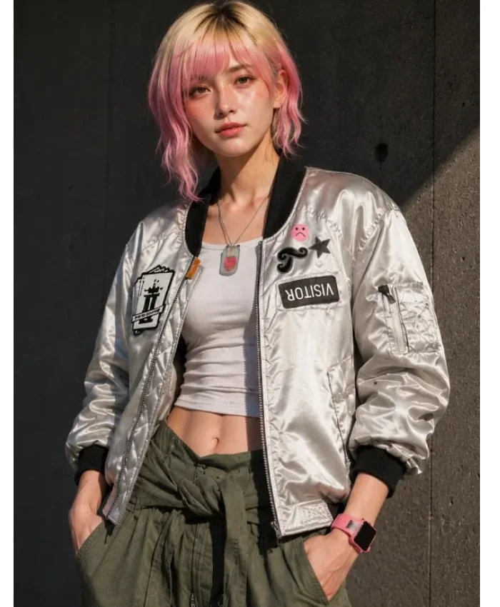 Ace Combat 8 Tasha Silver Pilot Style Bomber Jacket