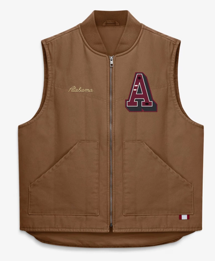 Alabama Crimson Tide Academic Brown Padded Full Zip Vest