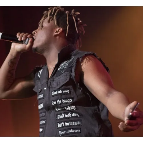 American Rap Singer Juice Wrld Denim Patch Black Vest - Image 2