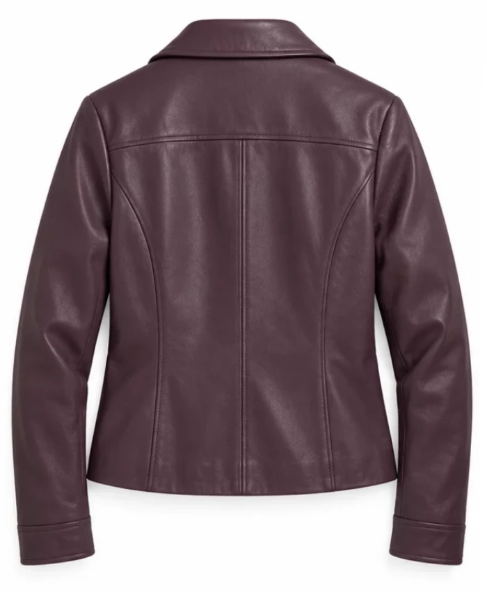 Anna Pigeon 2026 Tricia Helfer Molly Pigeon Burgundy Leather Jacket