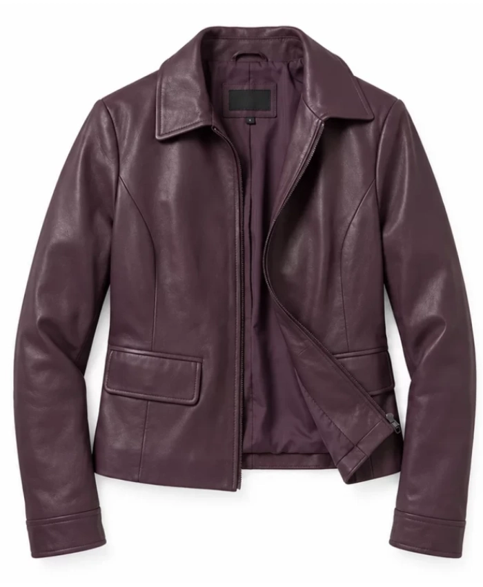 Anna Pigeon Tricia Helfer Molly Pigeon Burgundy Leather Jacket