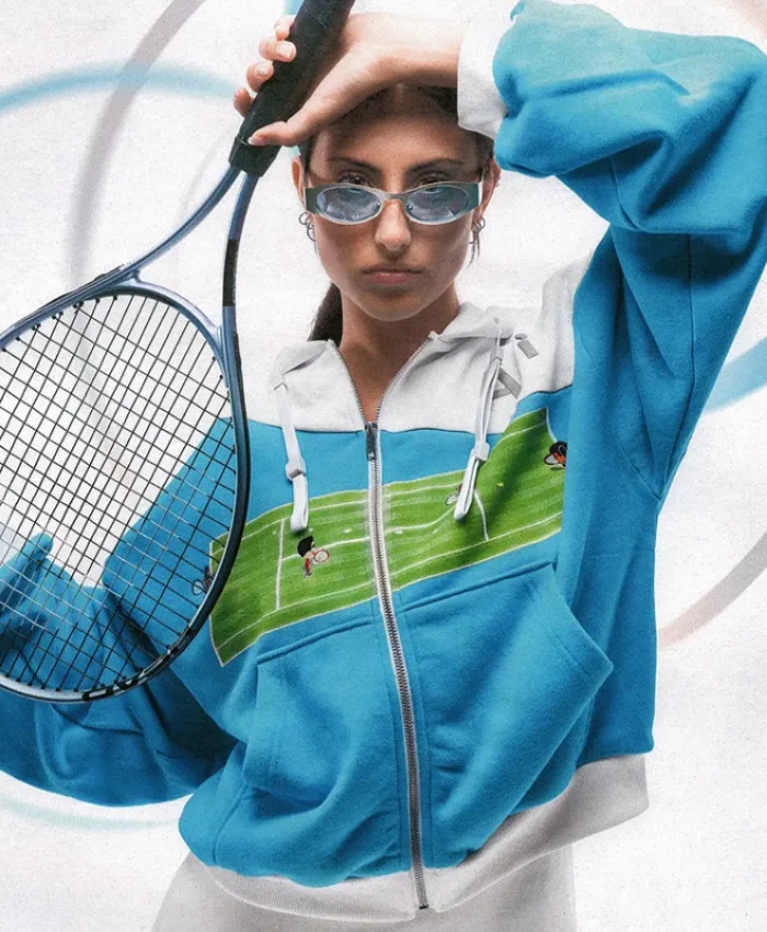Artificial Fever x Wii Sports Blue and White Fleece Hooded Jacket