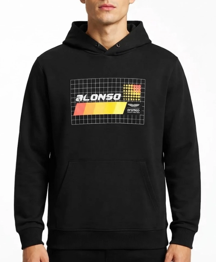 Aston Martin Formula 1 Fernando Alonso Spain Black Pullover Hoodie On Sale