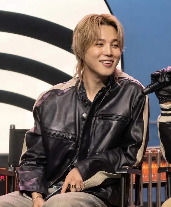 BTS Spotify Event 2026 Normal Song Live Concert Park Jimin Black Striped Leather Racer Jacket Sale