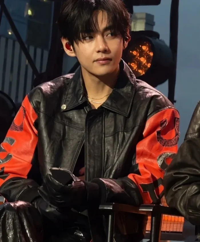 BTS Swimside Event Normal Live Concert 2026 Kim Taehyung Vintage Black Leather Jacket