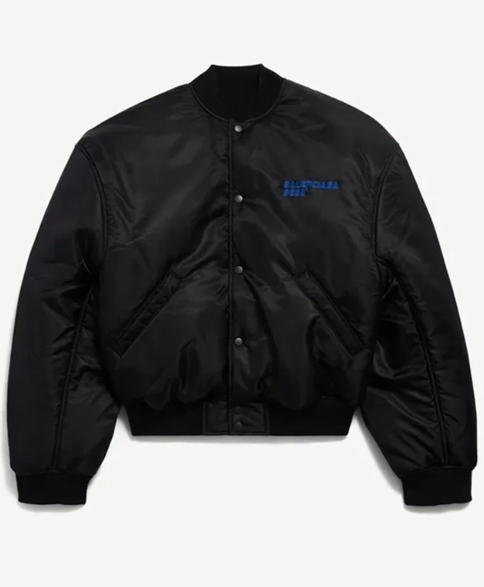 Balenciaga x SEGA Sonic the Hedgehog Black Satin Varsity Jacket