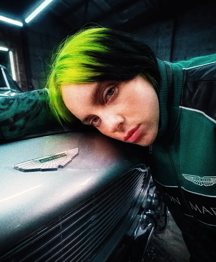 Billie Eilish x Aston Martin Green and Black Bomber Jacket On Sale